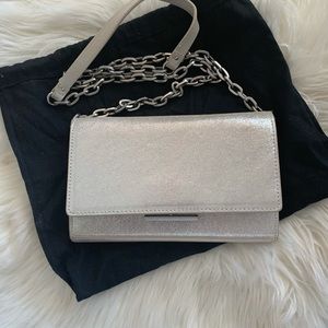 Silver Suede Treasure & Bond Clutch with chain